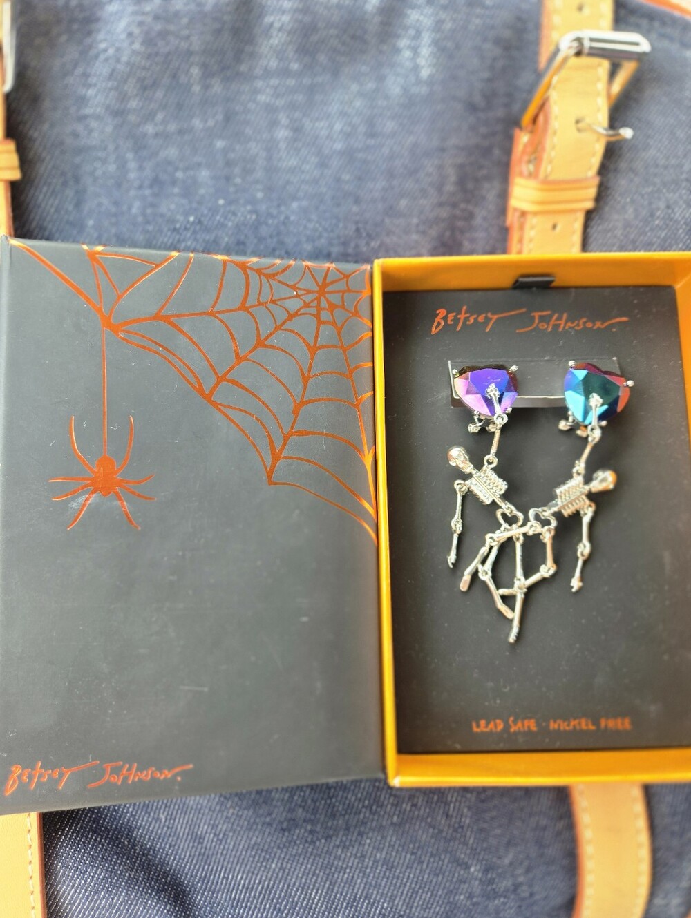 Betsey Johnson Iridescente Crystal Skeleton Drop Earrings NEW